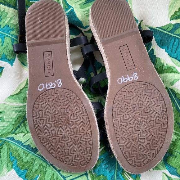 Esprit Judy Espadrille Wedge Sandals Size 9.5 Black Strappy Minimalist Coastal - Picture 4 of 5